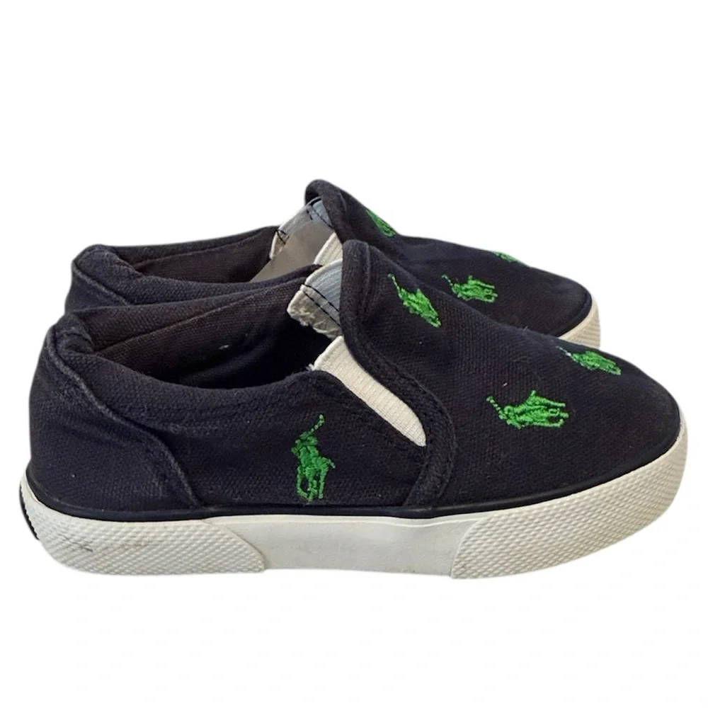 Ralph Lauren Blue with‎ Green Polo Horse Slip on Toddler Size 7.5